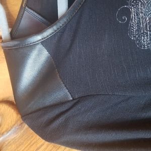 NWT Faux Leather Shoulder Embellished Ruched Sleeve Top Small